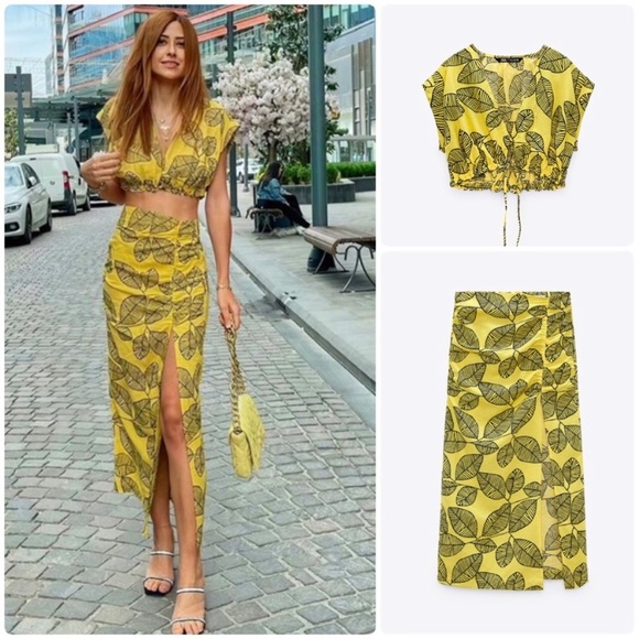 NWT Zara 2 Piece Printed Linen Blend Top & Skirt - Picture 2 of 7